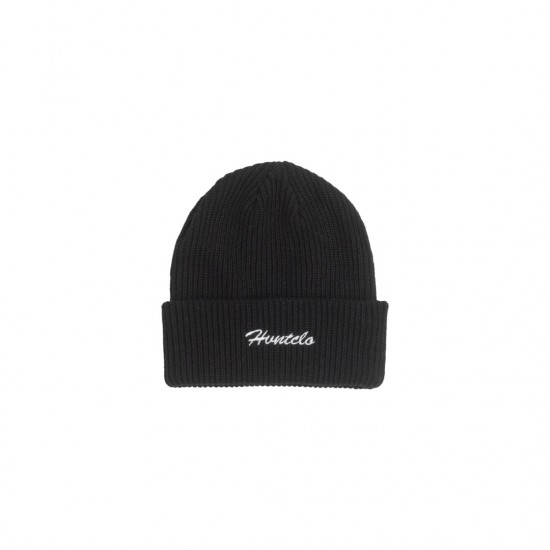 BRUSHED FONT BLACK RIB BEANIE