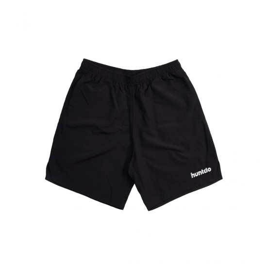 BLACK SIMPLE FONT NYLON SHORTS